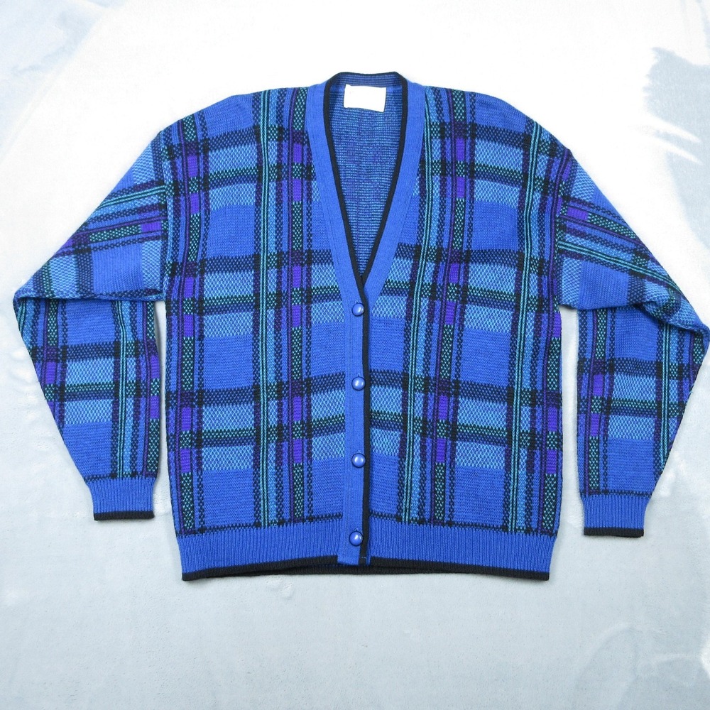 Vintage Pendleton‎ Cardigan Sweater Women Large Blue Plaid 100% Wool Made USA